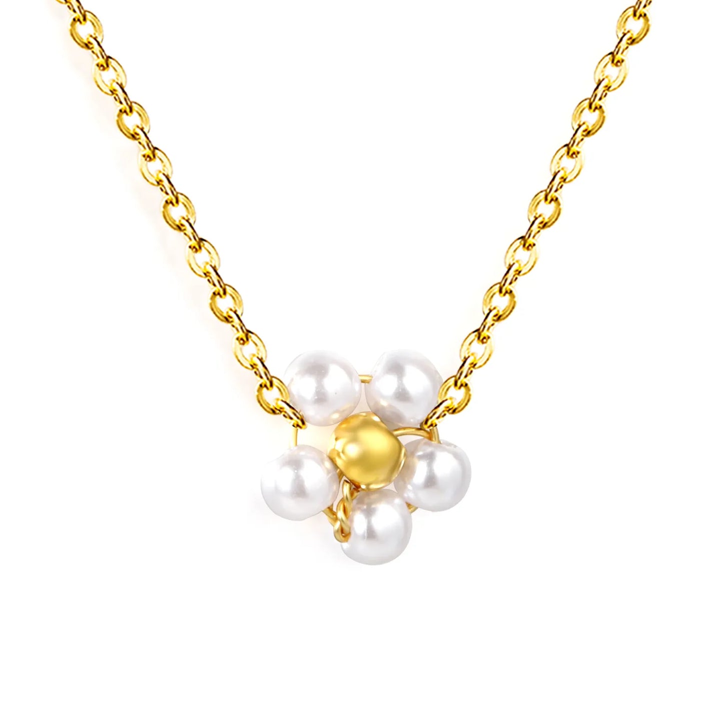 Wholesale Bulk Order | 40+5cm Adjustable Pearl Flower Necklace | 18K Gold Plated | MOQ 12