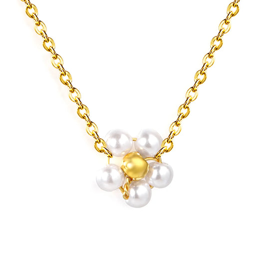 Wholesale Bulk Order | 40+5cm Adjustable Pearl Flower Necklace | 18K Gold Plated | MOQ 12