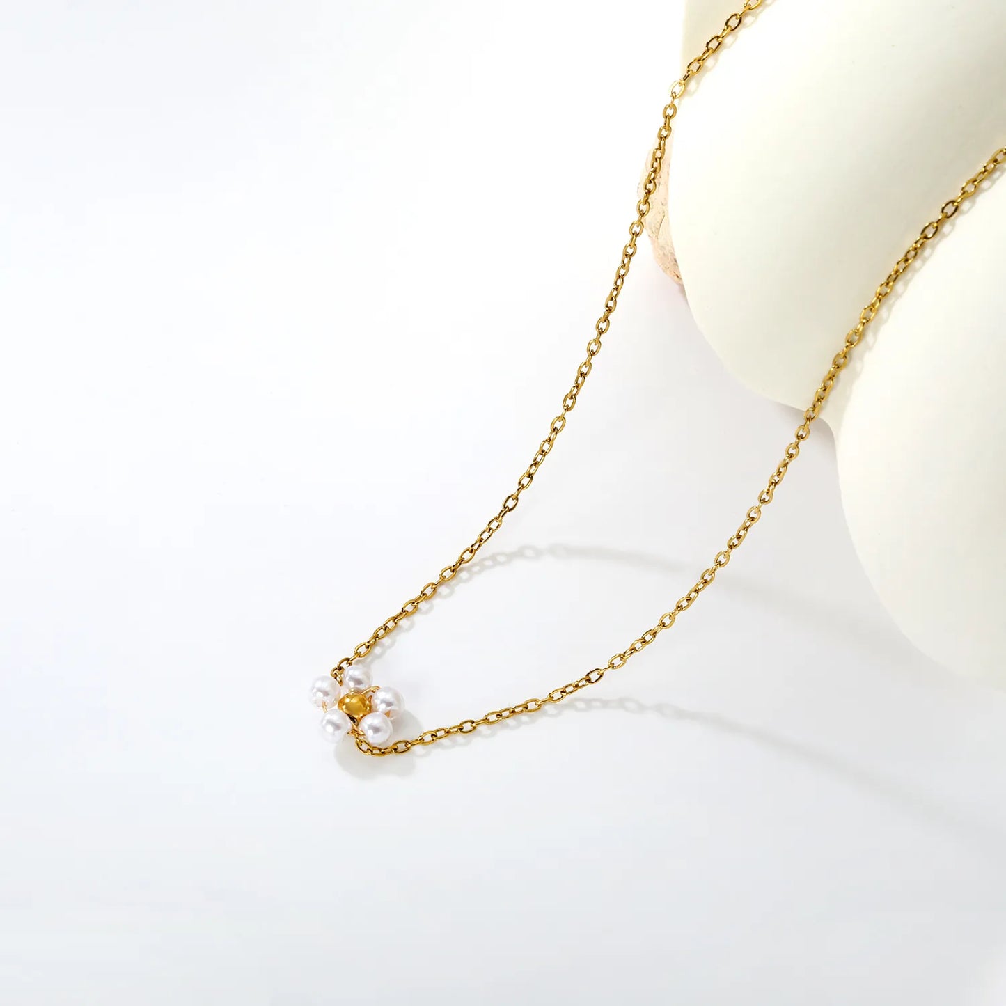 Wholesale Bulk Order | 40+5cm Adjustable Pearl Flower Necklace | 18K Gold Plated | MOQ 12