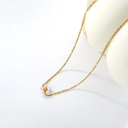 Wholesale Bulk Order | 40+5cm Adjustable Pearl Flower Necklace | 18K Gold Plated | MOQ 12