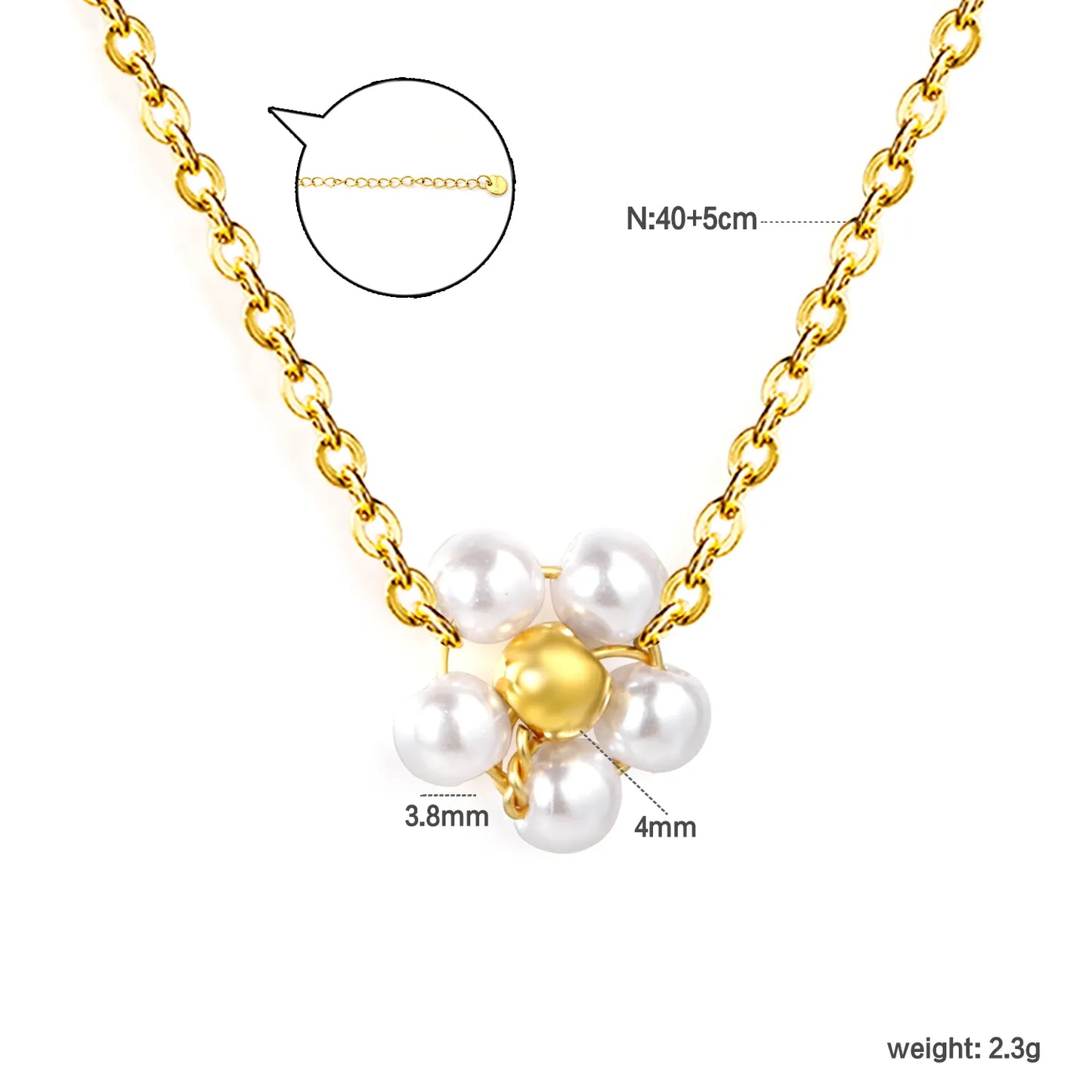Wholesale Bulk Order | 40+5cm Adjustable Pearl Flower Necklace | 18K Gold Plated | MOQ 12
