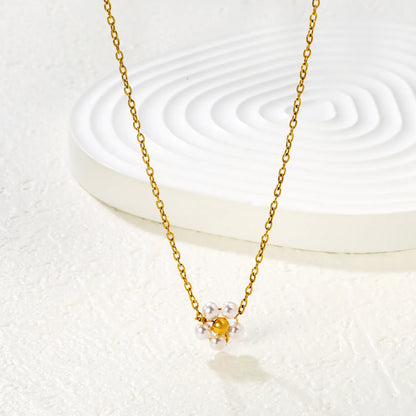 Wholesale Bulk Order | 40+5cm Adjustable Pearl Flower Necklace | 18K Gold Plated | MOQ 12