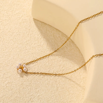Wholesale Bulk Order | 40+5cm Adjustable Pearl Flower Necklace | 18K Gold Plated | MOQ 12