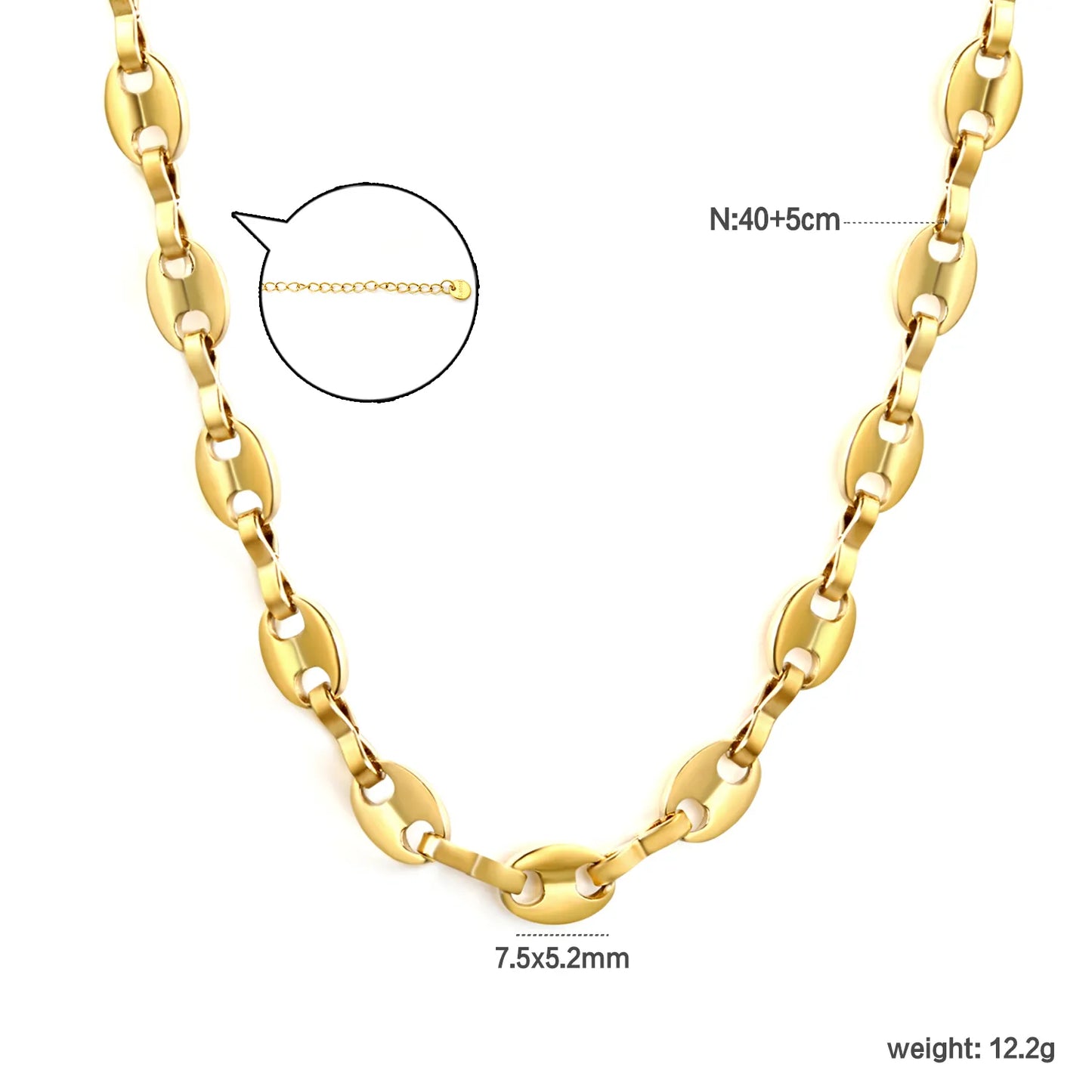 18K Gold Plated Oval-Link Chunky Chain Necklace | MOQ 12 | Wholesale Bulk Order | N:40+5cm Adjustable Jewelry