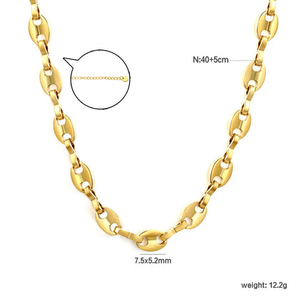 18K Gold Plated Oval-Link Chunky Chain Necklace | MOQ 12 | Wholesale Bulk Order | N:40+5cm Adjustable Jewelry