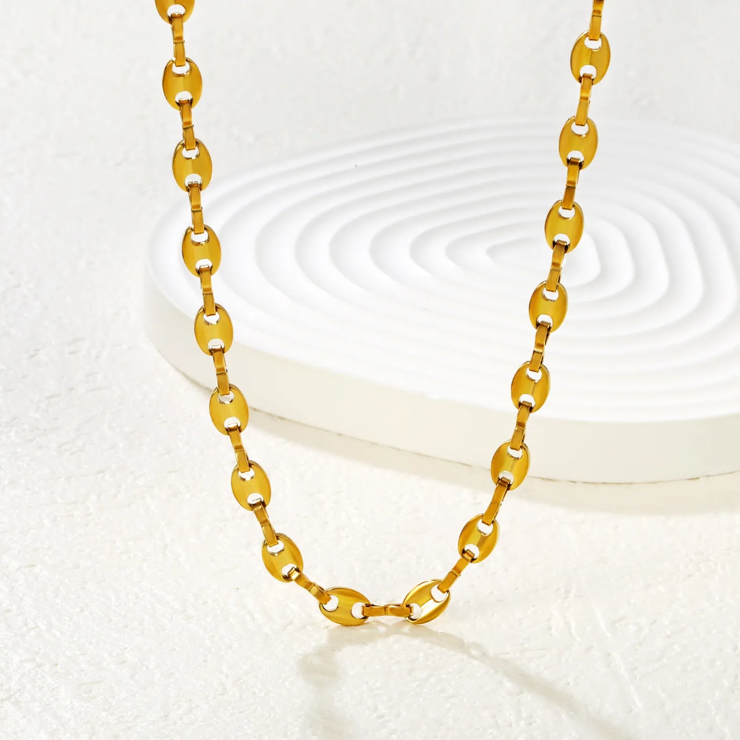 18K Gold Plated Oval-Link Chunky Chain Necklace | MOQ 12 | Wholesale Bulk Order | N:40+5cm Adjustable Jewelry