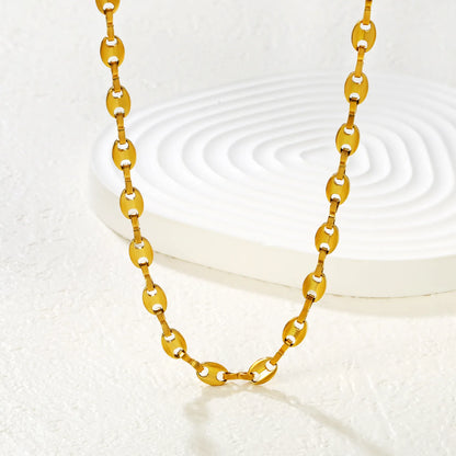 18K Gold Plated Oval-Link Chunky Chain Necklace | MOQ 12 | Wholesale Bulk Order | N:40+5cm Adjustable Jewelry