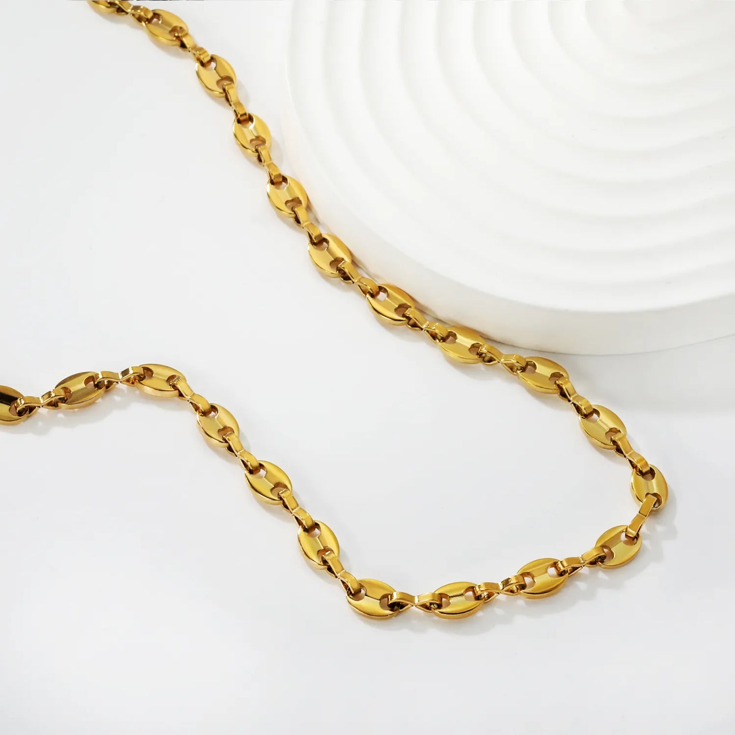 18K Gold Plated Oval-Link Chunky Chain Necklace | MOQ 12 | Wholesale Bulk Order | N:40+5cm Adjustable Jewelry