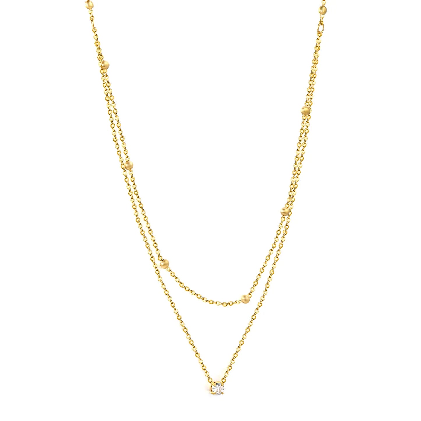 18K Gold Plated 3-Layer Bead & Crystal Necklace | MOQ 12 | Wholesale Bulk Order | 42+25+5cm Adjustable Jewelry