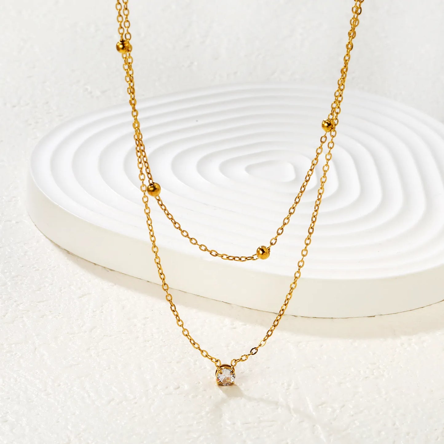 18K Gold Plated 3-Layer Bead & Crystal Necklace | MOQ 12 | Wholesale Bulk Order | 42+25+5cm Adjustable Jewelry