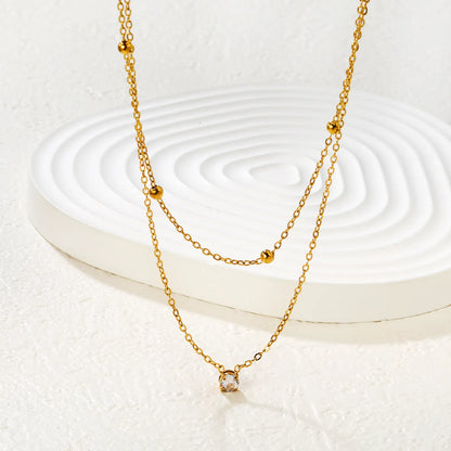 18K Gold Plated 3-Layer Bead & Crystal Necklace | MOQ 12 | Wholesale Bulk Order | 42+25+5cm Adjustable Jewelry