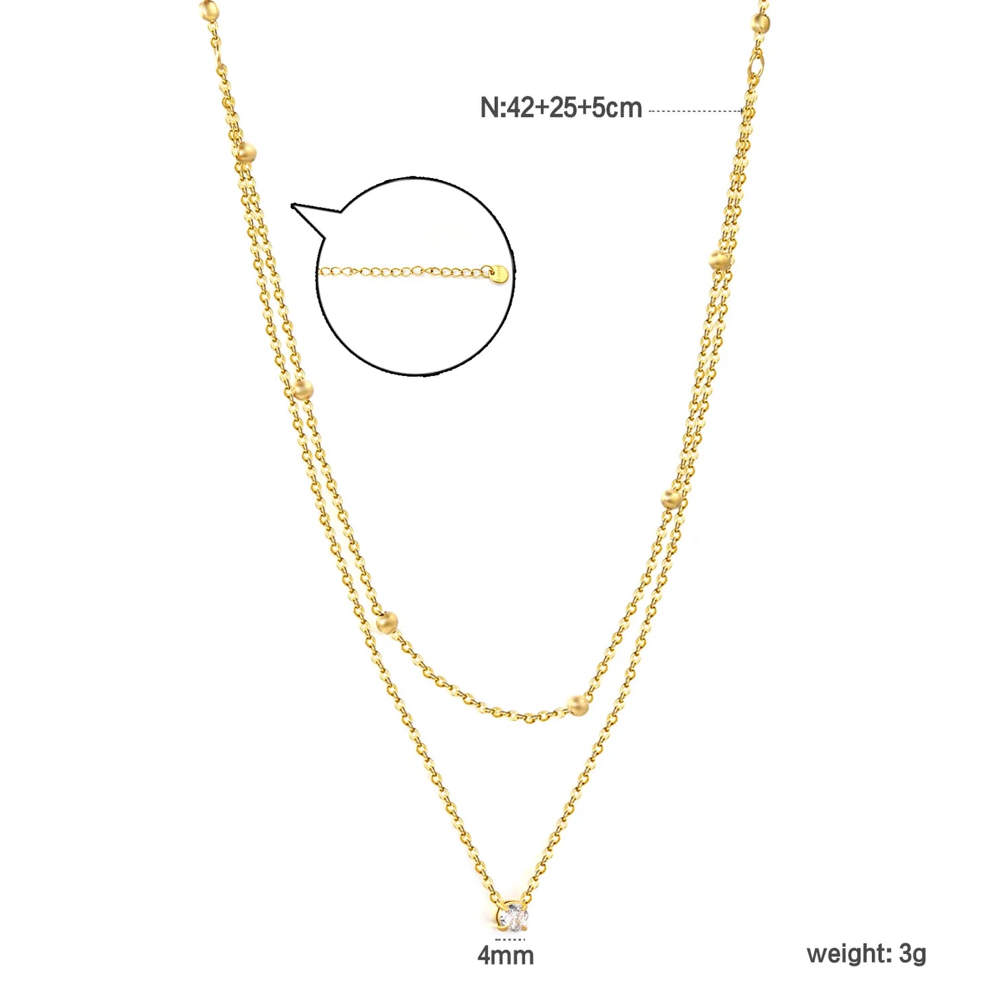 18K Gold Plated 3-Layer Bead & Crystal Necklace | MOQ 12 | Wholesale Bulk Order | 42+25+5cm Adjustable Jewelry