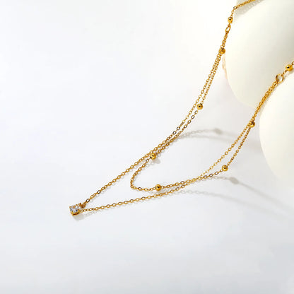 18K Gold Plated 3-Layer Bead & Crystal Necklace | MOQ 12 | Wholesale Bulk Order | 42+25+5cm Adjustable Jewelry