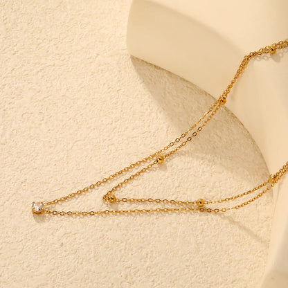 18K Gold Plated 3-Layer Bead & Crystal Necklace | MOQ 12 | Wholesale Bulk Order | 42+25+5cm Adjustable Jewelry