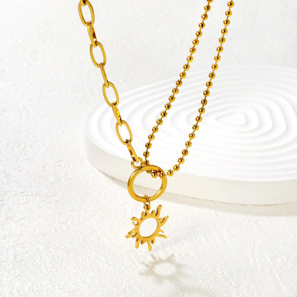 2-Layer Chain + 18mm Sun Pendant Necklace |Gold & Silver | MOQ 12 | Wholesale Bulk Order | N:40+5cm Adjustable Jewelry