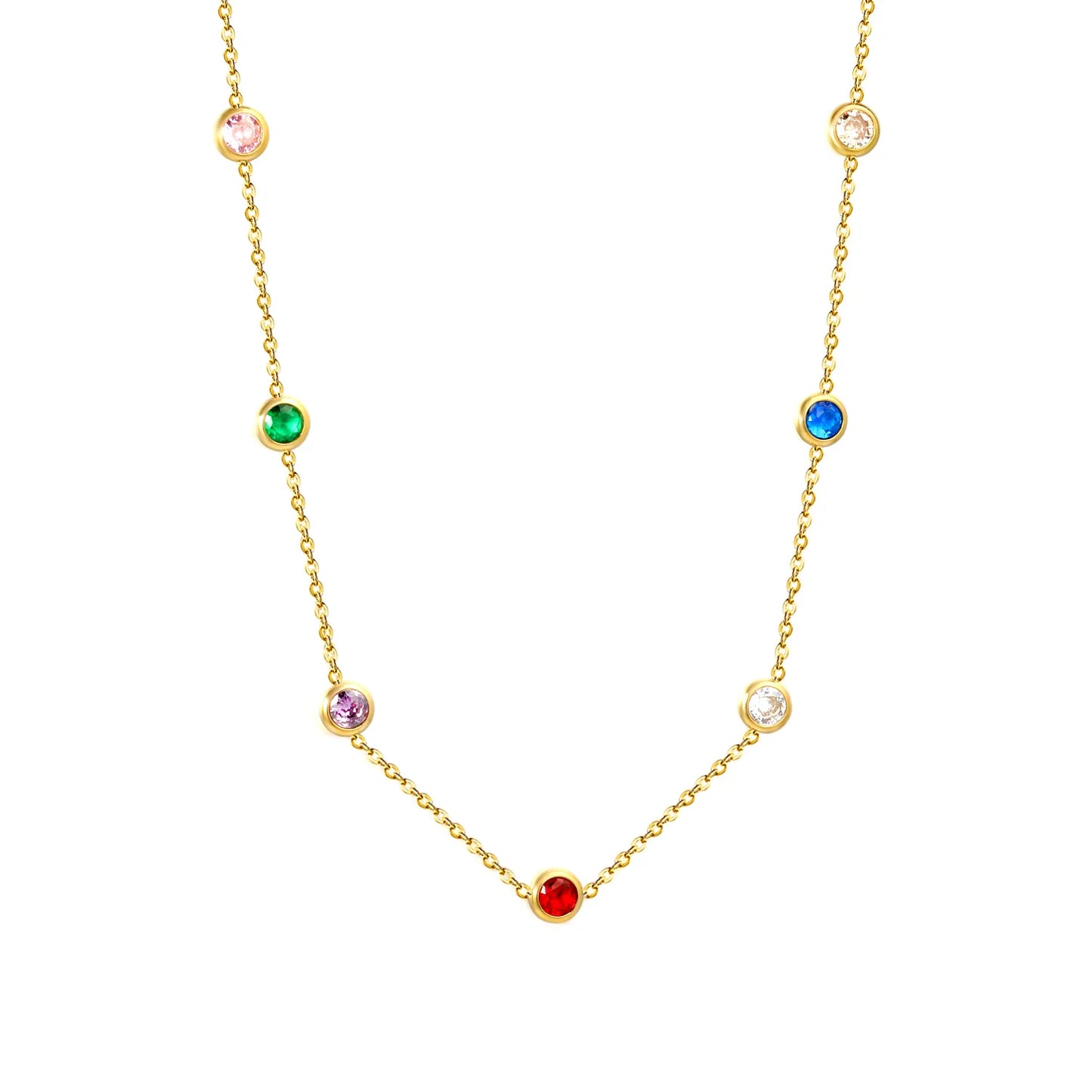 Multi-Color 6mm Crystal Station Necklace | MOQ 12 | Wholesale Bulk Order | N:40+5cm Adjustable Jewelry