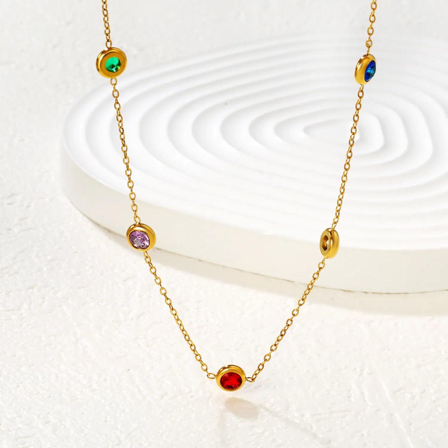 Multi-Color 6mm Crystal Station Necklace | MOQ 12 | Wholesale Bulk Order | N:40+5cm Adjustable Jewelry