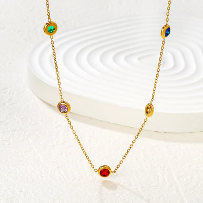 Multi-Color 6mm Crystal Station Necklace | MOQ 12 | Wholesale Bulk Order | N:40+5cm Adjustable Jewelry