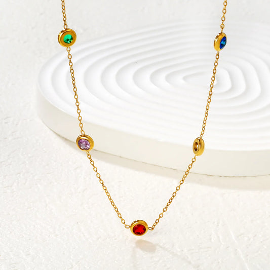 Multi-Color 6mm Crystal Station Necklace | MOQ 12 | Wholesale Bulk Order | N:40+5cm Adjustable Jewelry