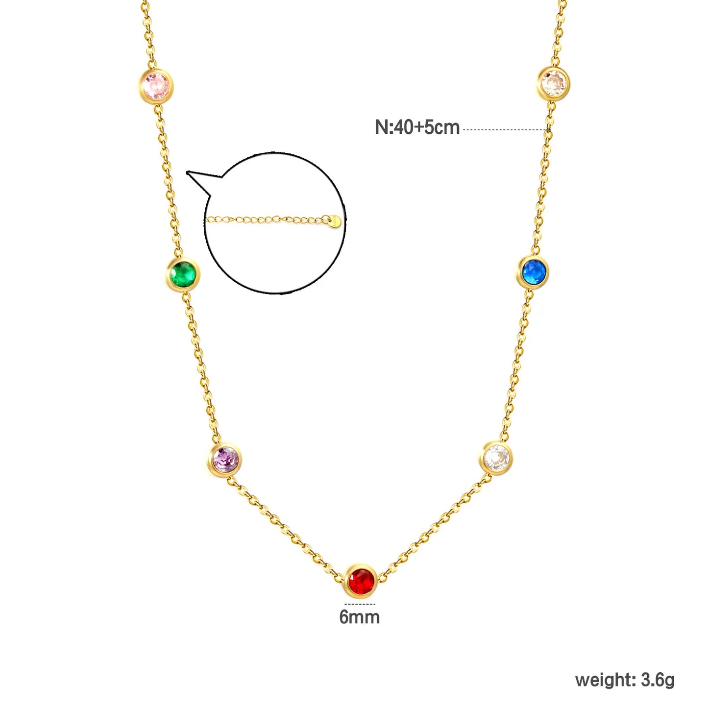 Multi-Color 6mm Crystal Station Necklace | MOQ 12 | Wholesale Bulk Order | N:40+5cm Adjustable Jewelry