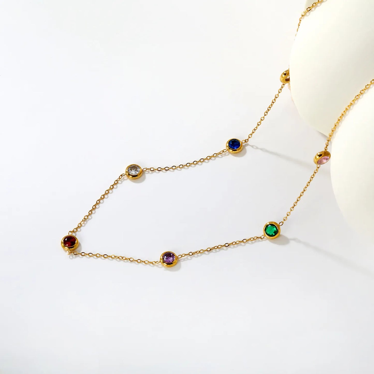 Multi-Color 6mm Crystal Station Necklace | MOQ 12 | Wholesale Bulk Order | N:40+5cm Adjustable Jewelry