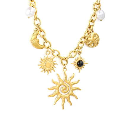 Celestial Charm Necklace (Sun/Moon/Pearl) | MOQ 12 | Wholesale Bulk Order | N:40+5cm Adjustable Jewelry