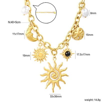 Celestial Charm Necklace (Sun/Moon/Pearl) | MOQ 12 | Wholesale Bulk Order | N:40+5cm Adjustable Jewelry