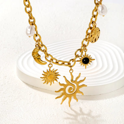 Celestial Charm Necklace (Sun/Moon/Pearl) | MOQ 12 | Wholesale Bulk Order | N:40+5cm Adjustable Jewelry