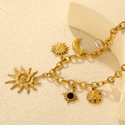 Celestial Charm Necklace (Sun/Moon/Pearl) | MOQ 12 | Wholesale Bulk Order | N:40+5cm Adjustable Jewelry