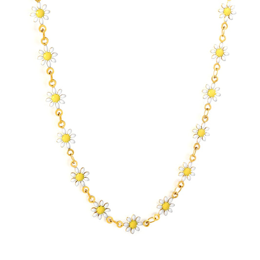 7mm Daisy Station 18K Gold Plated Necklace  | MOQ 12 | Wholesale Bulk Order | N:40+5cm Adjustable Jewelry