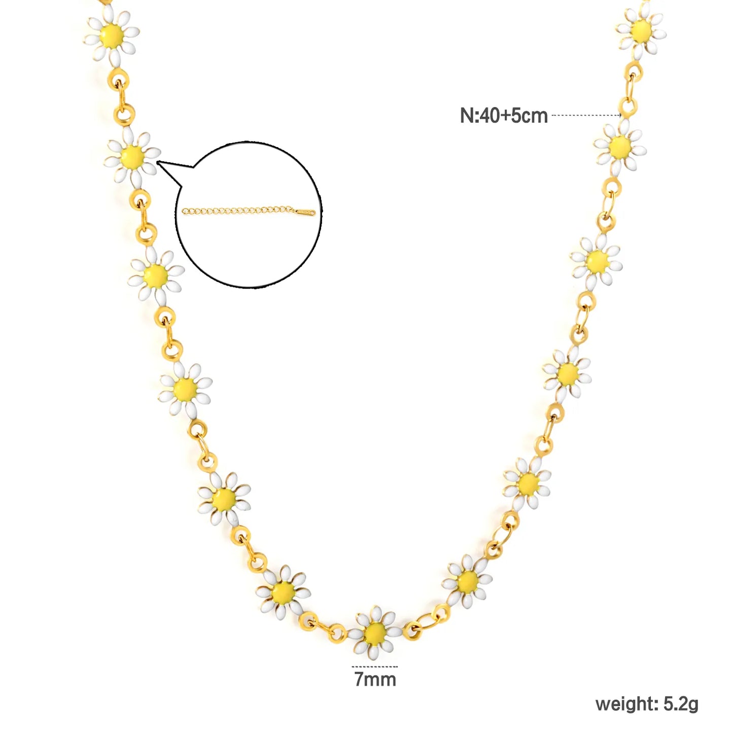 7mm Daisy Station 18K Gold Plated Necklace  | MOQ 12 | Wholesale Bulk Order | N:40+5cm Adjustable Jewelry