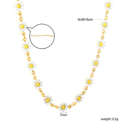 7mm Daisy Station 18K Gold Plated Necklace  | MOQ 12 | Wholesale Bulk Order | N:40+5cm Adjustable Jewelry