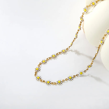 7mm Daisy Station 18K Gold Plated Necklace  | MOQ 12 | Wholesale Bulk Order | N:40+5cm Adjustable Jewelry