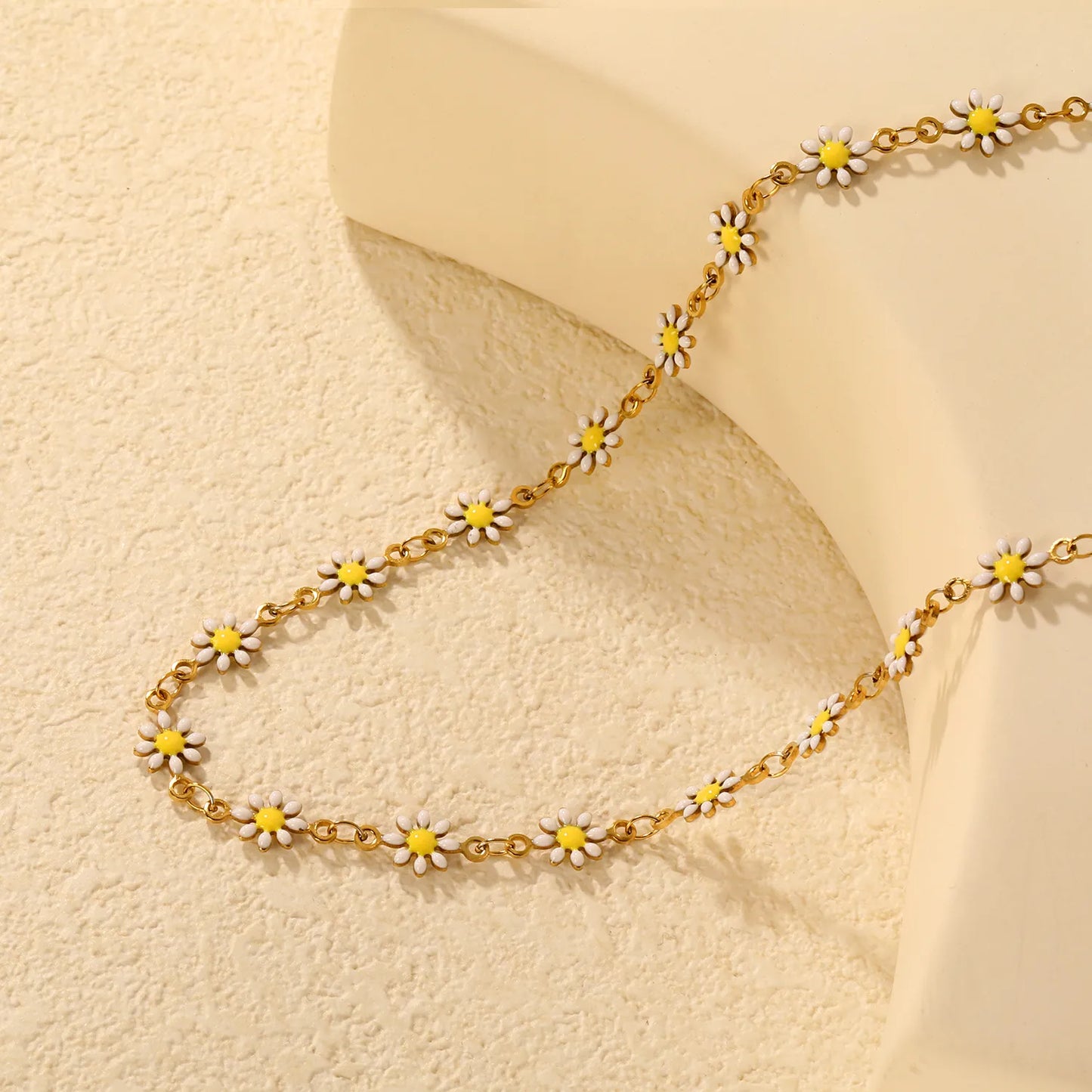 7mm Daisy Station 18K Gold Plated Necklace  | MOQ 12 | Wholesale Bulk Order | N:40+5cm Adjustable Jewelry