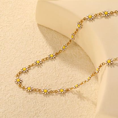7mm Daisy Station 18K Gold Plated Necklace  | MOQ 12 | Wholesale Bulk Order | N:40+5cm Adjustable Jewelry