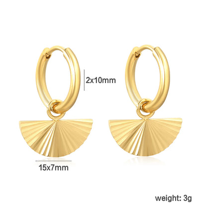 18K Gold-Plated Fan Disc Hoop Earrings | Wholesale Bulk Order| MOQ 12 | 15*7 mm Charm