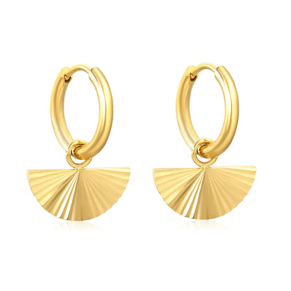 18K Gold-Plated Fan Disc Hoop Earrings | Wholesale Bulk Order| MOQ 12 | 15*7 mm Charm