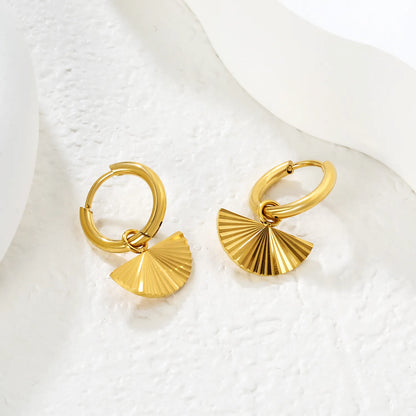18K Gold-Plated Fan Disc Hoop Earrings | Wholesale Bulk Order| MOQ 12 | 15*7 mm Charm