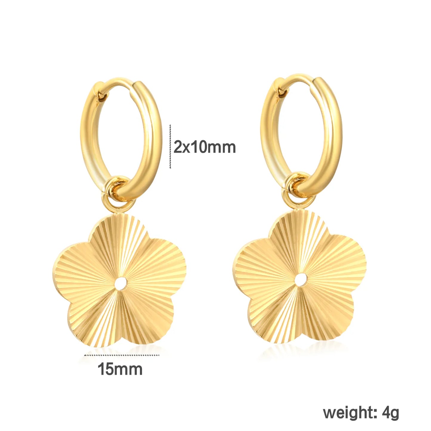 Wholesale Flower Charm Hoop Earrings |18K Gold-Plated | Bulk Order MOQ 12 | 15 mm Charm