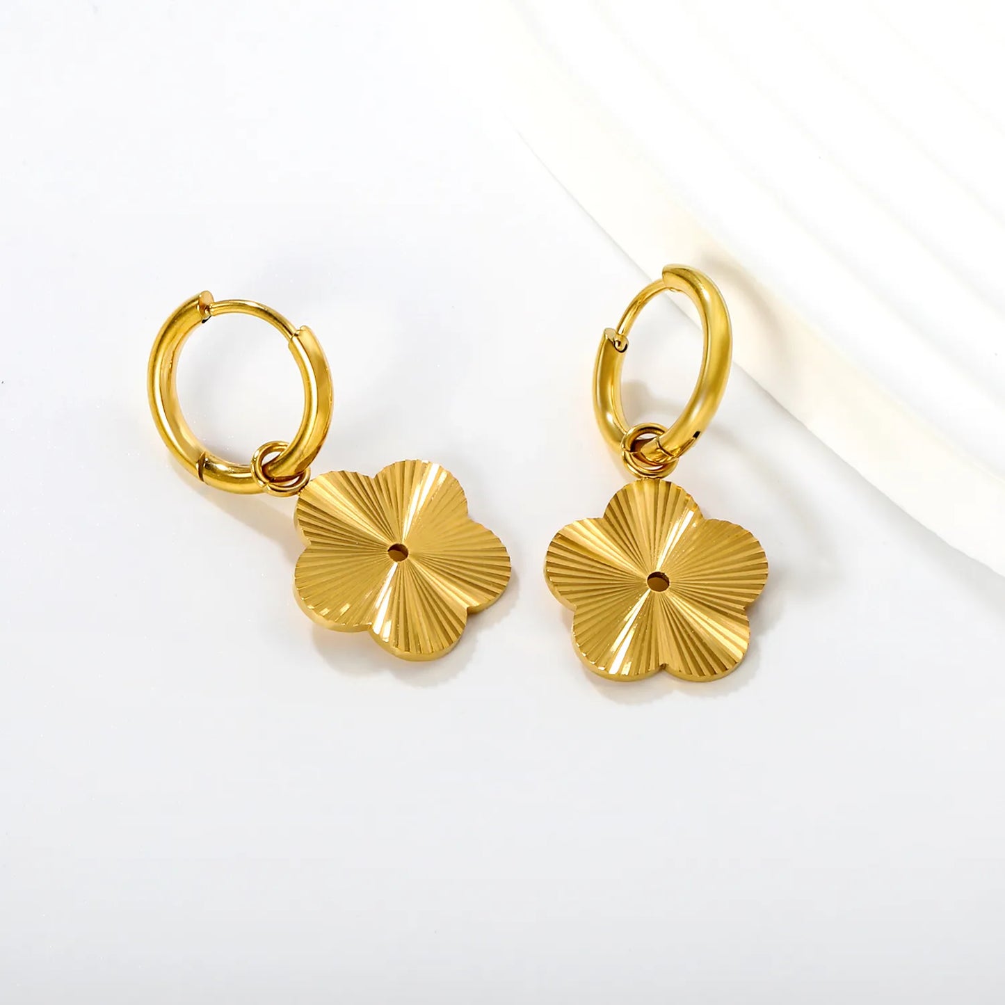 Wholesale Flower Charm Hoop Earrings |18K Gold-Plated | Bulk Order MOQ 12 | 15 mm Charm