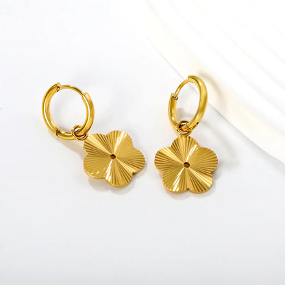 Wholesale Flower Charm Hoop Earrings |18K Gold-Plated | Bulk Order MOQ 12 | 15 mm Charm