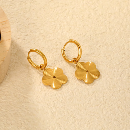 Wholesale Flower Charm Hoop Earrings |18K Gold-Plated | Bulk Order MOQ 12 | 15 mm Charm