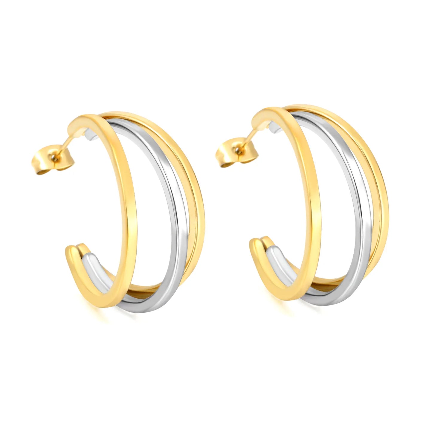 Wholesale 18K Gold Plated Two-Tone Double Hoop Earrings | 13×30mm | MOQ 12