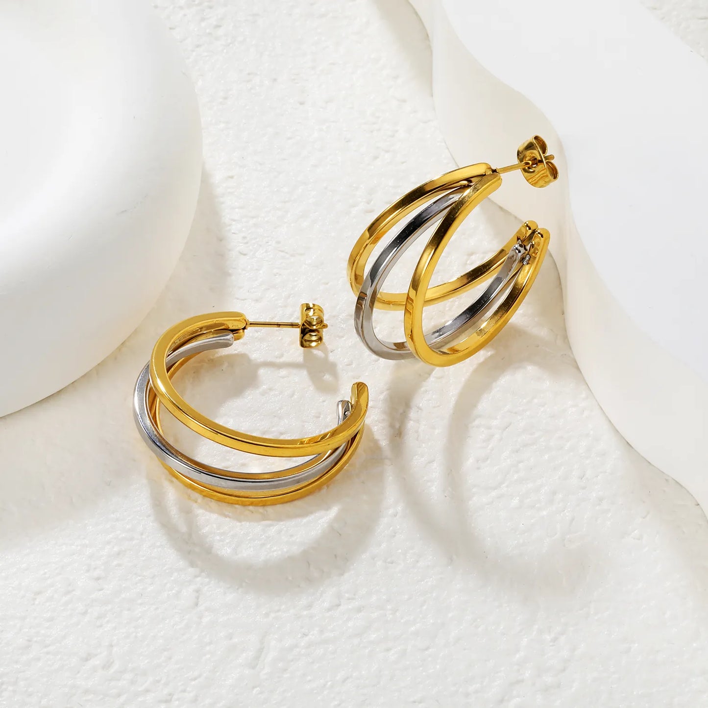 Wholesale 18K Gold Plated Two-Tone Double Hoop Earrings | 13×30mm | MOQ 12