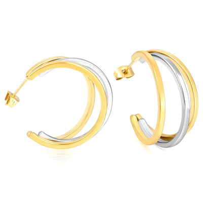 Wholesale 18K Gold Plated Two-Tone Double Hoop Earrings | 13×30mm | MOQ 12