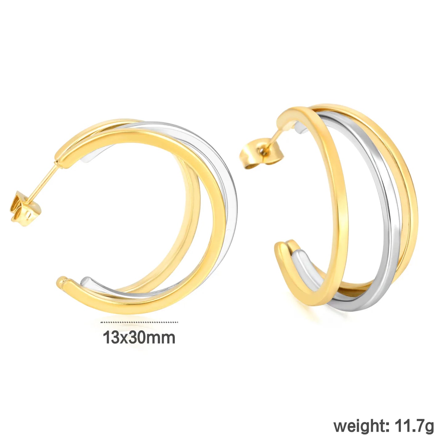 Wholesale 18K Gold Plated Two-Tone Double Hoop Earrings | 13×30mm | MOQ 12