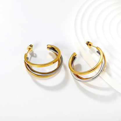 Wholesale 18K Gold Plated Two-Tone Double Hoop Earrings | 13×30mm | MOQ 12