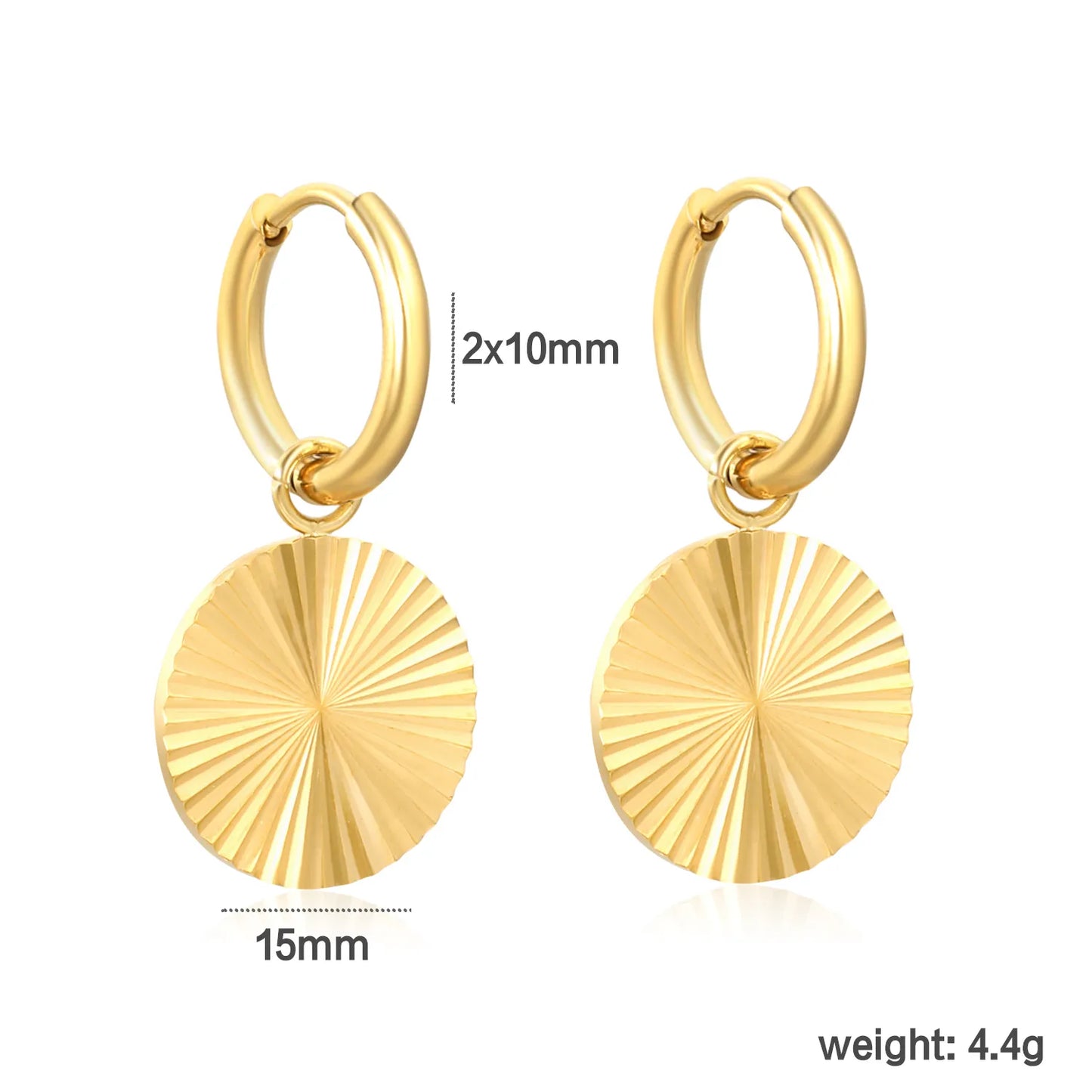 Wholesale Round Disc Hoop Earring |  18K Gold-Plated Finish | 15mm  Charm| 4.4g | MOQ 12