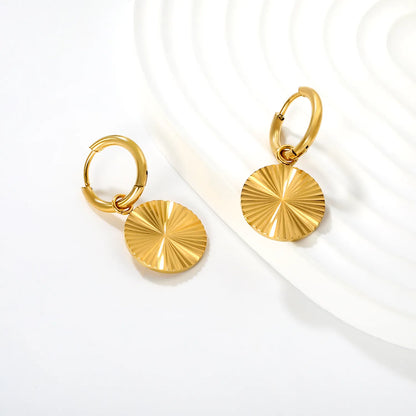 Wholesale Round Disc Hoop Earring |  18K Gold-Plated Finish | 15mm  Charm| 4.4g | MOQ 12
