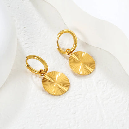 Wholesale Round Disc Hoop Earring |  18K Gold-Plated Finish | 15mm  Charm| 4.4g | MOQ 12